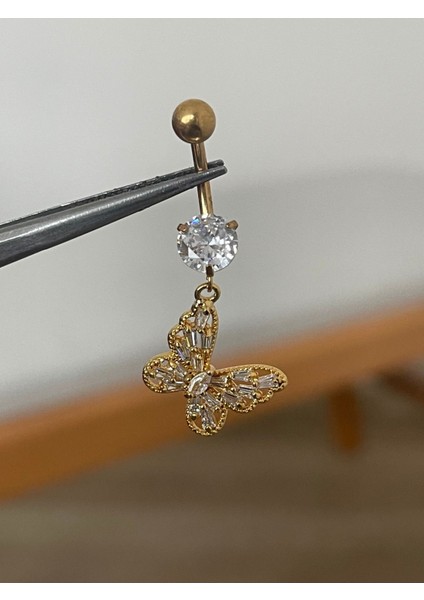 316 L Cerrahi Çelik Sallantılı Kelebek Detaylı Göbek Piercingi