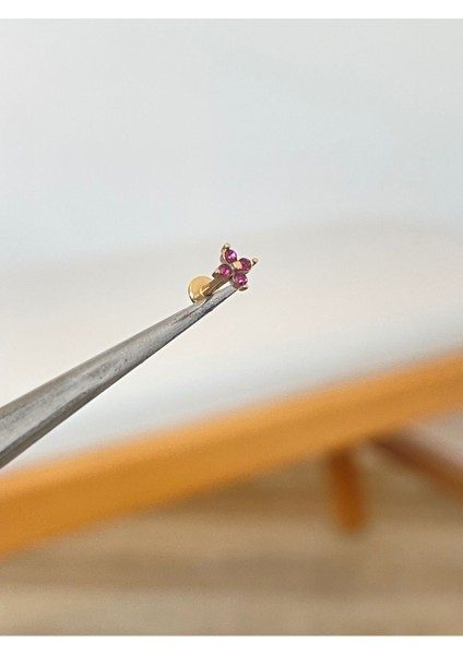 316 L Cerrahi Çelik 4 Taşlı Mor Renkli Zirkon Taşlı Kıkırdak Helix Dudak Tragus Piercingi