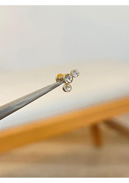 316 L Cerrahi Çelik Zirkon Taşlı Asimetrik Model Tragus Helix Kıkırdak Dudak Piercingi