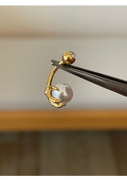 316 L Cerrahi Çelik Pençe Modeli Detaylı Incili Zirkon Taşlı Göbek Piercingi fiyatları