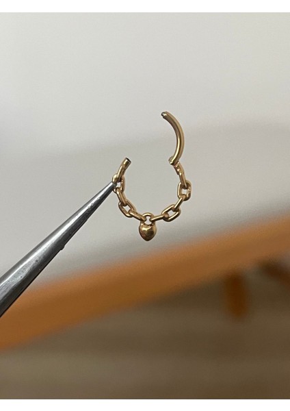 316 L Cerrahi Çelik Zincirli Kalp Detaylı Halka Kıkırdak Helix Tragus Piercingi
