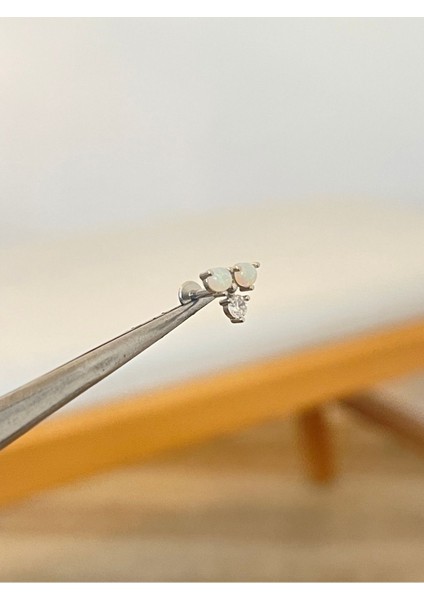 316 L Cerrahi Çelik Opal ve Zirkon Taşlı Helix Kıkırdak Dudak Piercingi Conch