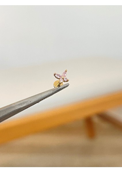 316 L Cerrahi Çelik Zirkon Taşlı Kelebek Modeli Conch Kıkırdak Helix Dudak Tragus Piercingi