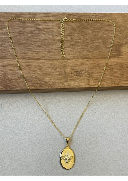 925 Ayar Gümüş Gold Renk Güvercin Desen Zincirli Kolye