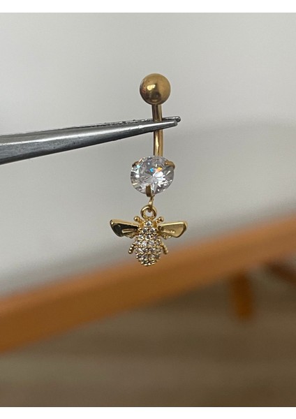 316 L Cerrahi Çelik Sallantılı Taşlı Arı Detaylı Göbek Piercingi