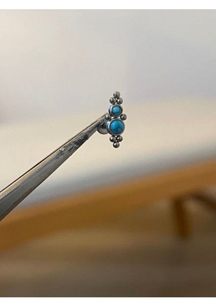 316 L Cerrahi Çelik Turkuaz Mavi Taşlı Altın Tragus Helix Kıkırdak Dudak Piercingi