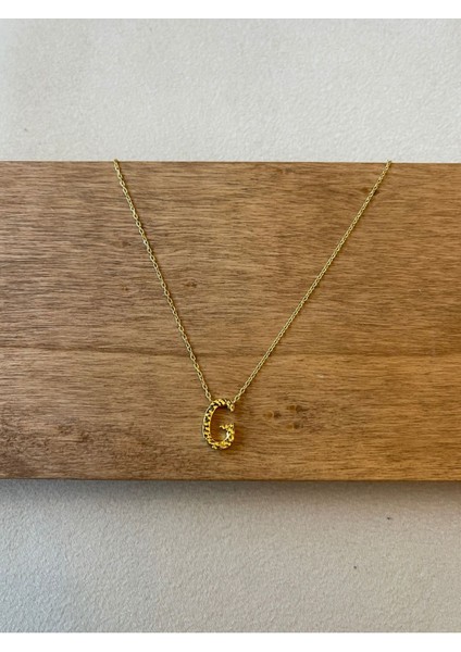 925 Ayar Gümüş Gold Renk G Harfi Kolye Harfli Kolye