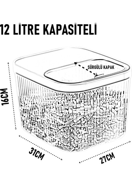 Erzak Bakliyat Kutusu Sürgülü Kapak Saklama Kabı 12 Litre 2 Adet 721708