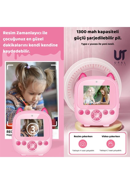 Çocuk Fotoğraf Makinesi Yazıcı, Selfie, Full Hd, Filtre, Oyunlar, Mp3 Çalar App Desteği fırsatları