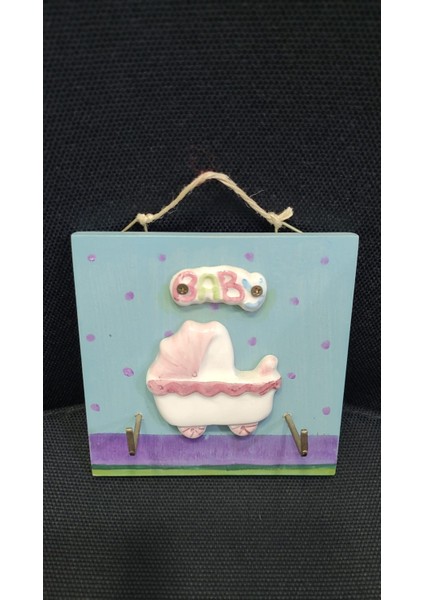 10X10CM Baby Bebek Arabası Anahtar Askılık El Yapım Ahşap Seramik 1 Adet