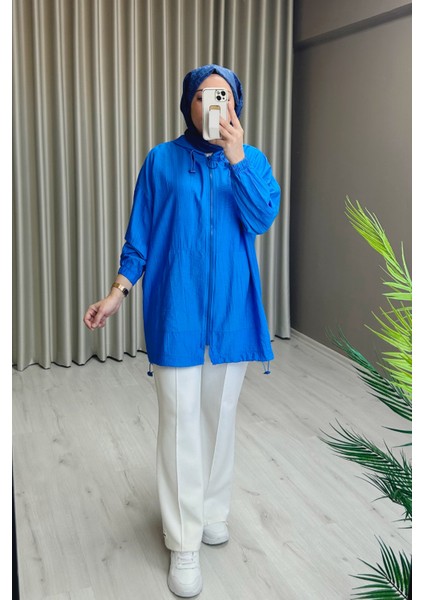 Oversize Rahat Kalıp Çilek Kumaş Kapüşonlu Stoperli Giy Çık Kap