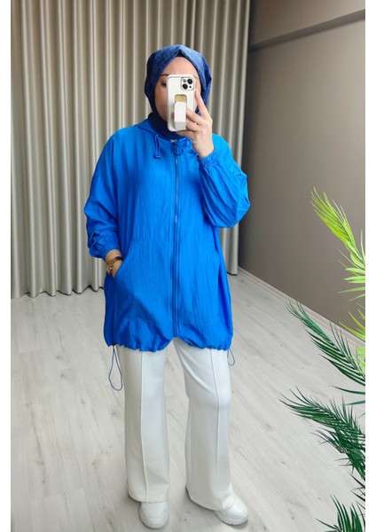 Oversize Rahat Kalıp Çilek Kumaş Kapüşonlu Stoperli Giy Çık Kap