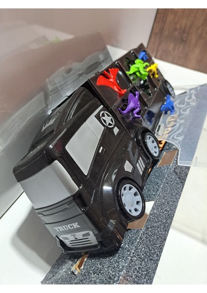 Çocuk Oyuncak Dinazor Taşıyıcı Siyah Tır Yan Kapakları Açılır Dinazor Setli 44X15CM