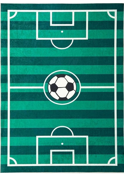 Futbol Sahası Temalı Çocuk Bebek Genç Odası Eğitici Oyun Kaymaz Taban Yıkanabilir Yeşil Beyaz Halı