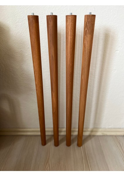 50 cm Açık Meşe Ahşap Konik Ayak – Masa, Sandalye, Sehpa Ayağı (4'lü Set, Metal Aparatlar Dahil)