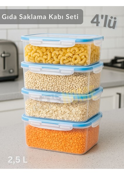 4'lü Vakumlu Saklama Kabı Seti Hava Almaz Bpa Free Kilitlenebilir gıda Erzak Kabı 2.5 L