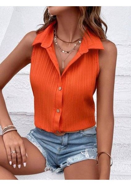 Asfstore Kadın Sıfır Kol Pamela Kumaş Gömlek