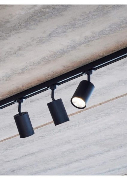 Mylights Siyah Uclu 1mt Ray Spot Gun Isıgı Ampullu Harekletli Ray Spot LED Spot LED Avize Ampullu