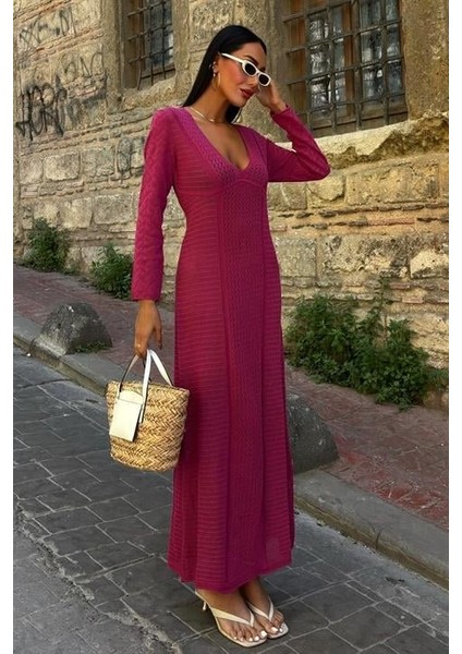 Asfstore Ajurlu V Yaka Elbise 2851