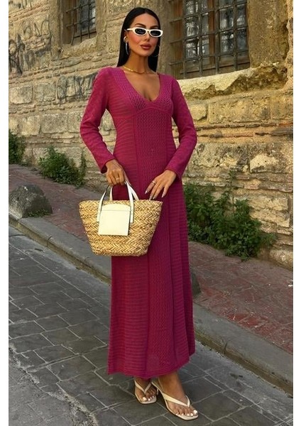 Asfstore Ajurlu V Yaka Elbise 2851