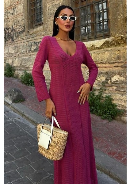 Asfstore Ajurlu V Yaka Elbise 2851
