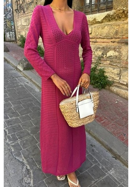 Asfstore Ajurlu V Yaka Elbise 2851