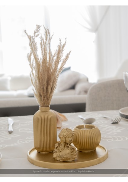 Golden Collection - Dekoratif 3'lü Set - Tüylük & Mumluk & Kadın Figürü
