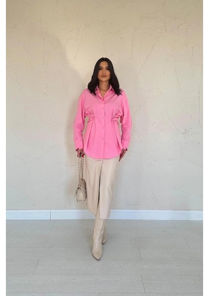 Pembe Düğme Detaylı Gömlek