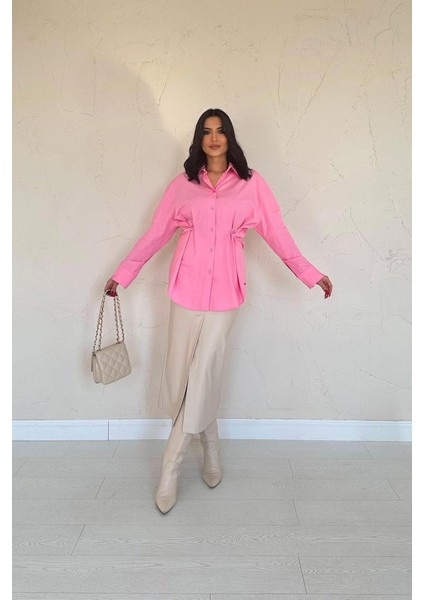 Pembe Düğme Detaylı Gömlek