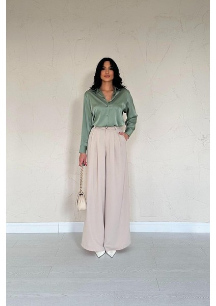 Bej Pileli Comfort Pantolon