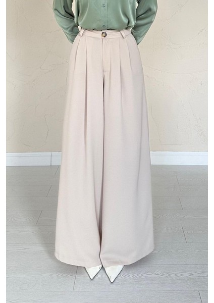 Bej Pileli Comfort Pantolon