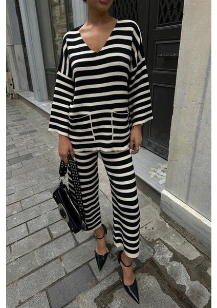Candy Çizgili Straight Fit Pantolon Takım 9705-015