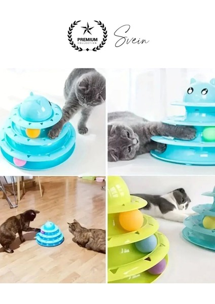 3 Katlı 3 Toplu Kedi Oyuncağı Yuvarlak Eğlence Dönen Hareketli Abs Plastik Çıngıraklı Zeka Gelişim fırsatları