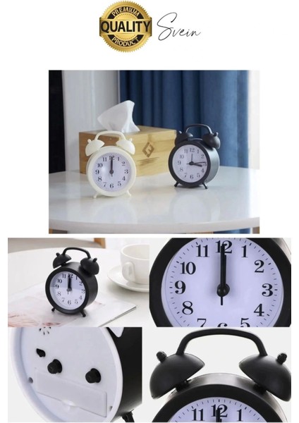 Sessiz Çalışan Yüksek Sesli Alarmlı Retro Tasarım Analog Masaüstü Çanlı Mini Çalar Saat Başucu 11 cm
