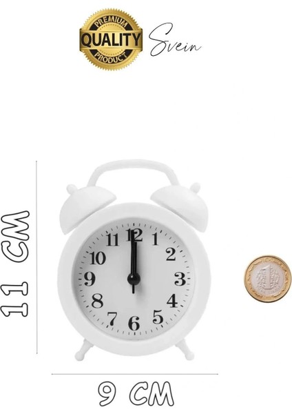 Sessiz Çalışan Yüksek Sesli Alarmlı Retro Tasarım Analog Masaüstü Çanlı Mini Çalar Saat Başucu 11 cm