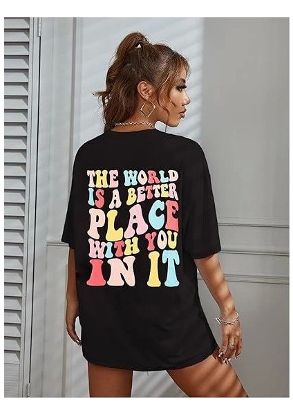 Bisiklet Yaka Baskılı T-Shirt - Siyah