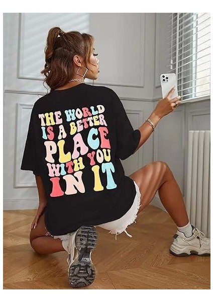 Bisiklet Yaka Baskılı T-Shirt - Siyah