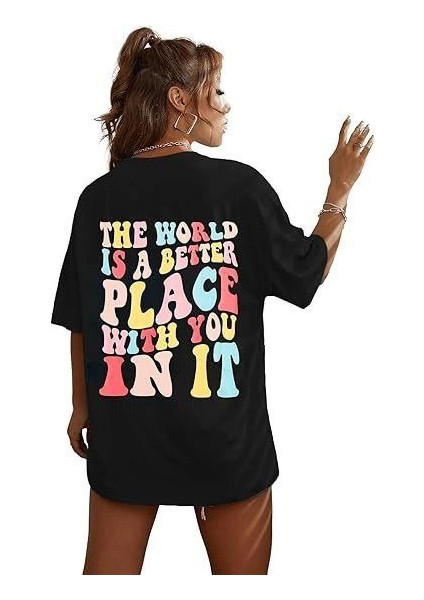 Bisiklet Yaka Baskılı T-Shirt - Siyah