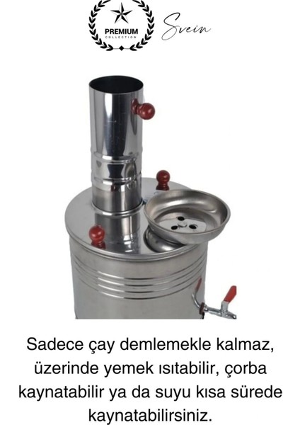 Premium Tek Musluklu 10 Lt Kömürlü Kamp Piknik Için Çok Amaçlı Odunlu Çay Semaveri Paslanmaz Çelik