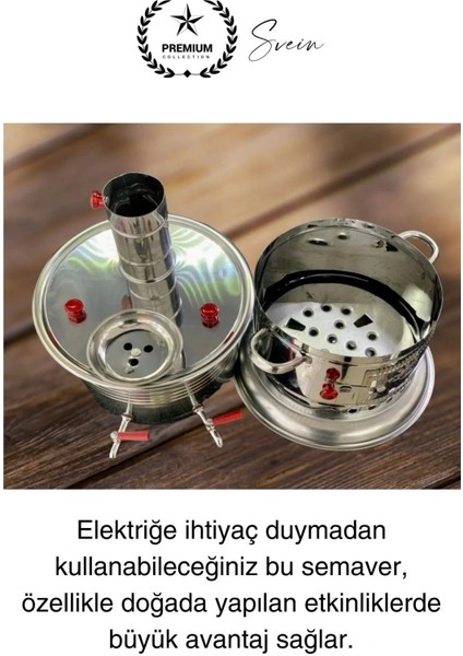 Premium Tek Musluklu 10 Lt Kömürlü Kamp Piknik Için Çok Amaçlı Odunlu Çay Semaveri Paslanmaz Çelik