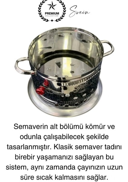 Premium Tek Musluklu 10 Lt Kömürlü Kamp Piknik Için Çok Amaçlı Odunlu Çay Semaveri Paslanmaz Çelik