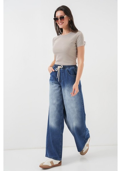 Bol Paça Kot Pantolon 6705 - Lacivert modelleri