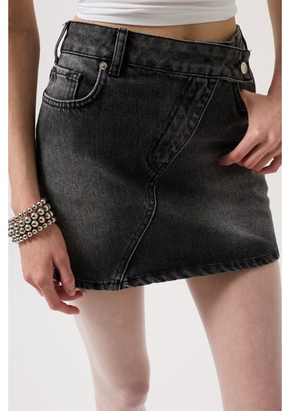 Asimetrik Kemer Denim Mini Etek