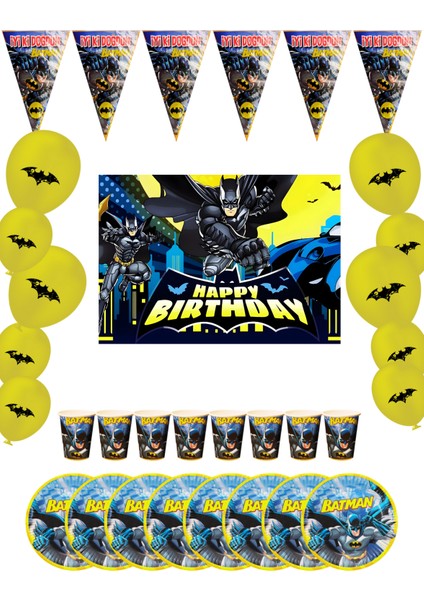 Batman Betmen Bayraklı ve Afişli 24 Kişilik Doğum Günü Parti Malzemeleri Süsleri Seti