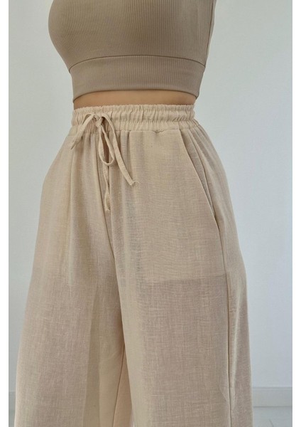 Bej Keten Pantolon
