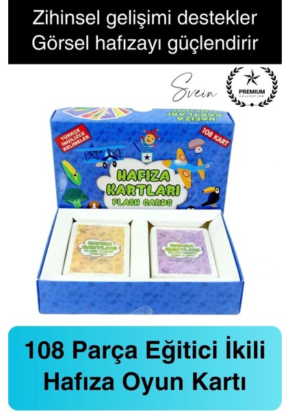 Ikili Hafıza Kartları Çocuk Eğitici Eşleştirme Oyun Seti Zeka Gelişim Algı Dikkat Oyunu 108 Kart