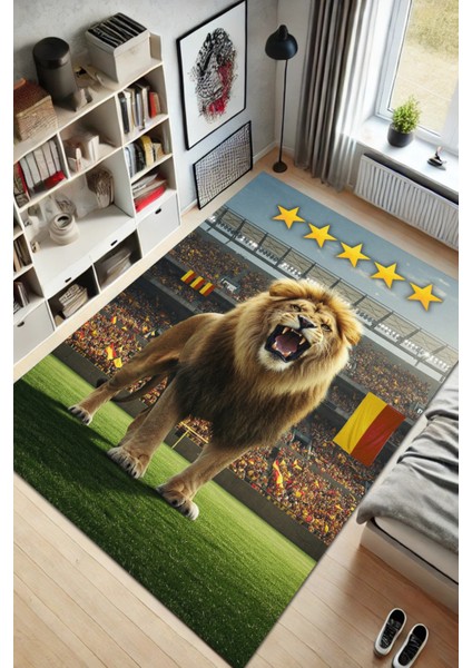 Sarı Kırmızı Taraftar Halısı Dijital Baskılı Dokuma Kaymaz Tabanlı Futbol Halısı Galatasaray Taraftar Hediyesi Halısı Ofis Halısı