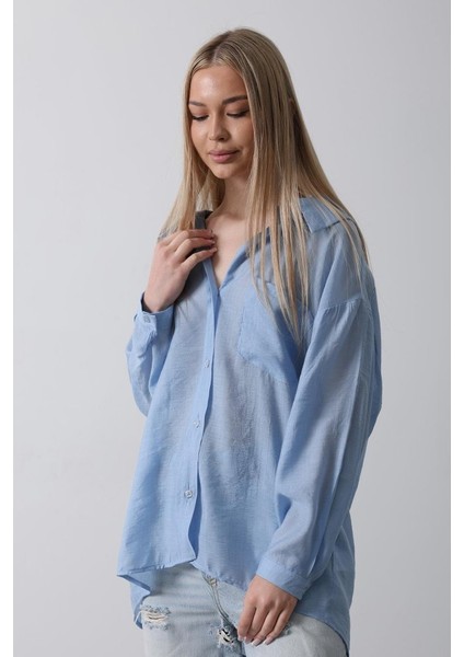 Cepli Oversize Gömlek - Koyu Mavi