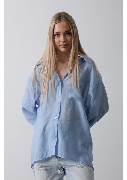 Cepli Oversize Gömlek - Koyu Mavi