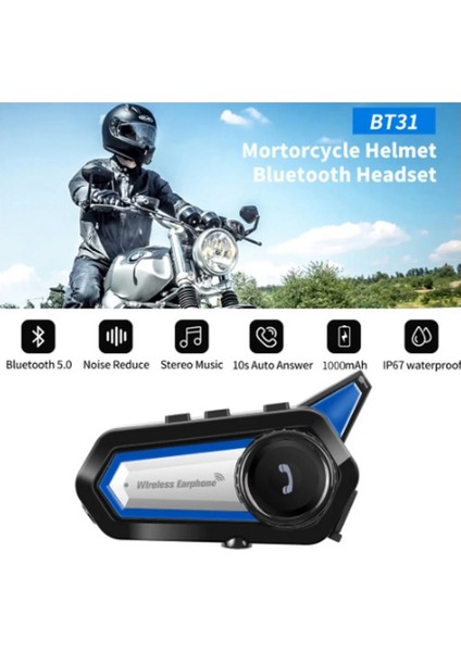 BT31 Kask Kulaklık Bluetooth 5.0 Motosiklet Interkom Su Geçirmez Kablosuz Kulaklık